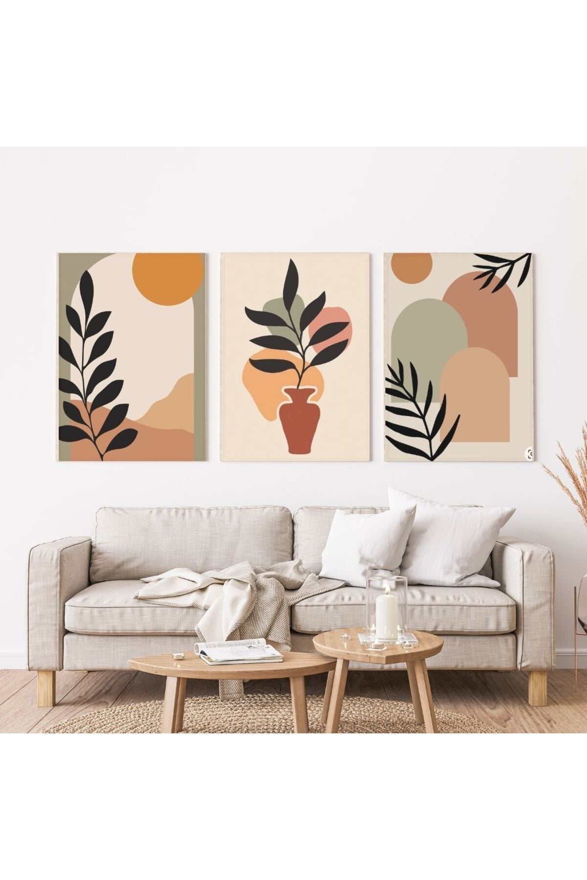 Minimalist Bohem Kasnaklı 3'lü set 40x50cm Kanvas Tablo Soyut Modern 26