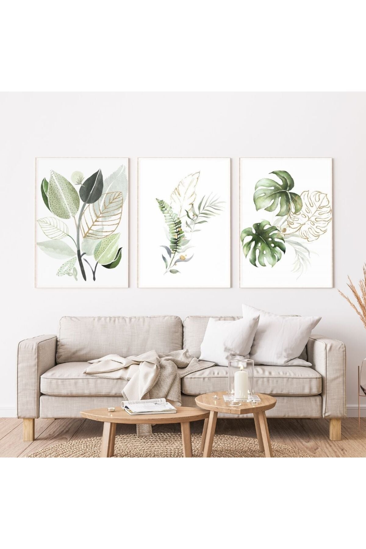 Minimalist Bohem Kasnaklı 3'lü set 40x50cm Kanvas Tablo Soyut Modern 03