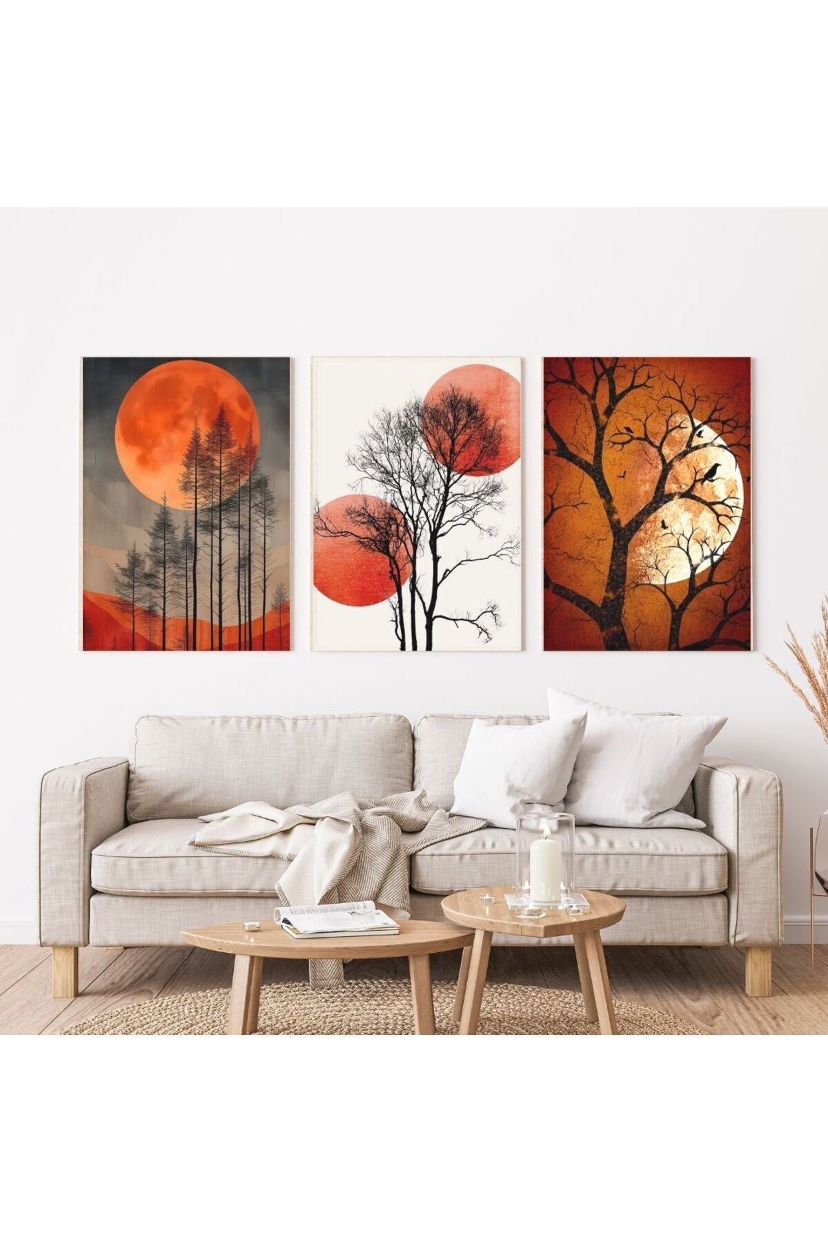 Minimalist Bohem Kasnaklı 3'lü set 40x50cm Kanvas Tablo Soyut Modern 18