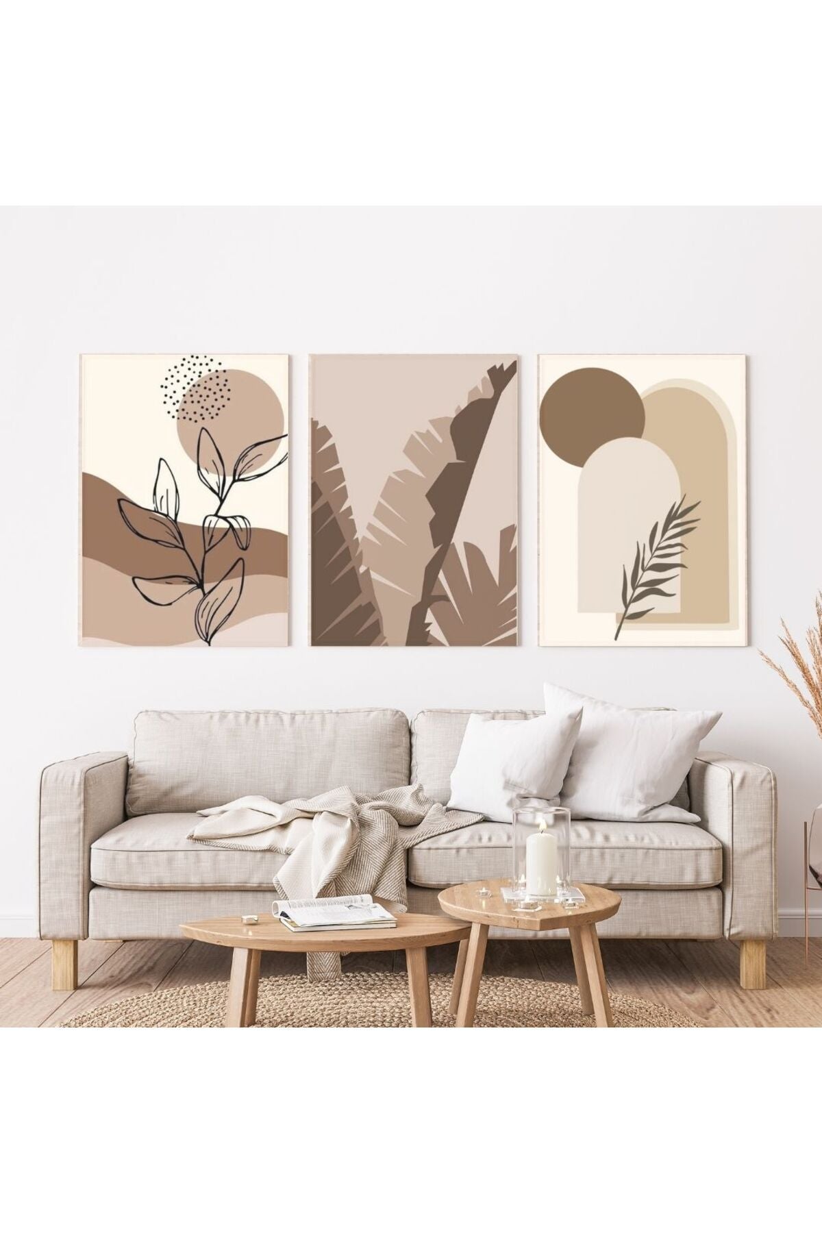 Minimalist Bohem Kasnaklı 3'lü set 40x50cm Kanvas Tablo Soyut Modern 08