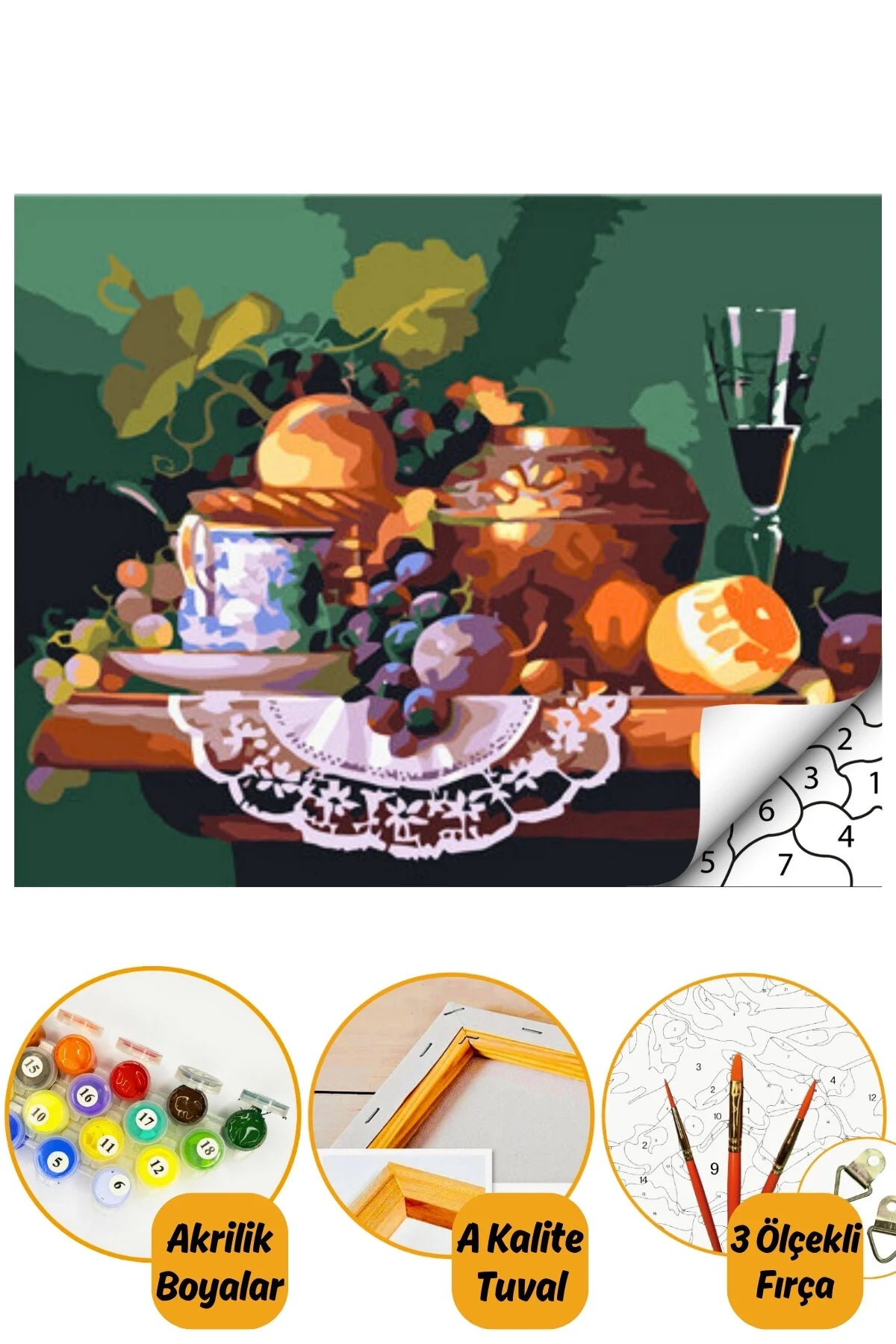 Meyve Sepeti - Sayılarla Boyama Seti Kasnağa Gerili 40x50cm Boyalar ve Fırçalar Dahil