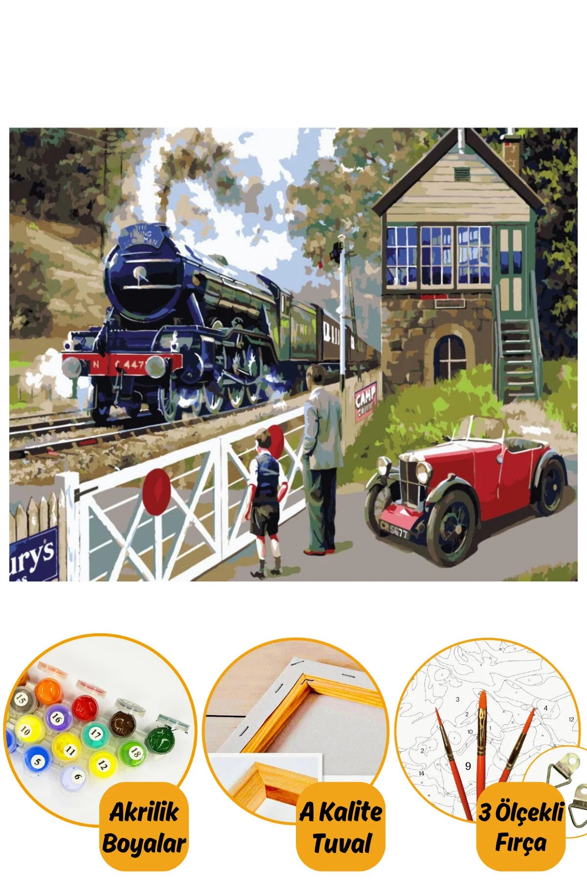 Sayılarla Boyama Hobi Seti 40x50cm Çerçeveli Boyalar Ve Fırçalar Dahil Tren Istasyonu