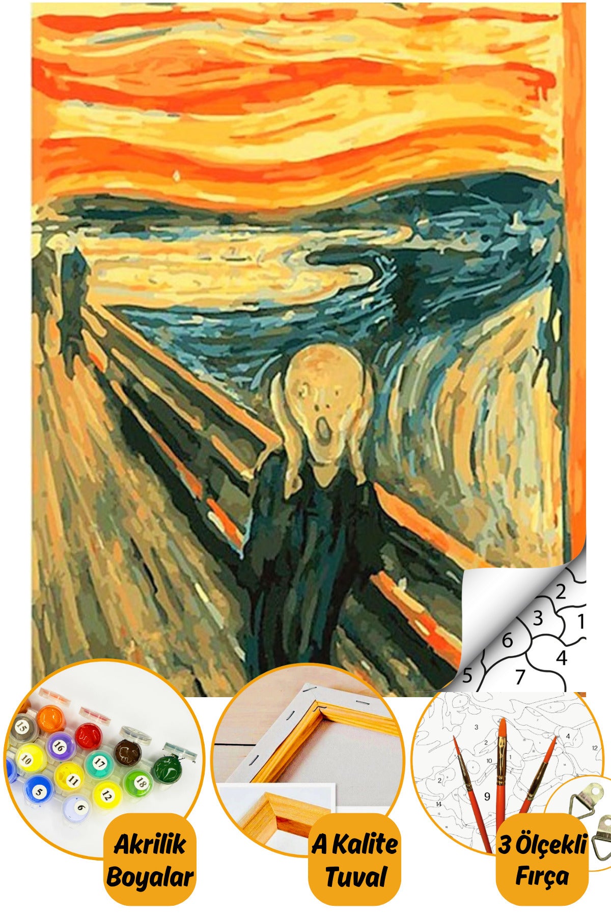 Sayılarla Boyama Hobi Seti "boyalar Ve Fırçalar Dahil Çerçeveli 40x50cm - Edvard Munch Çığlık