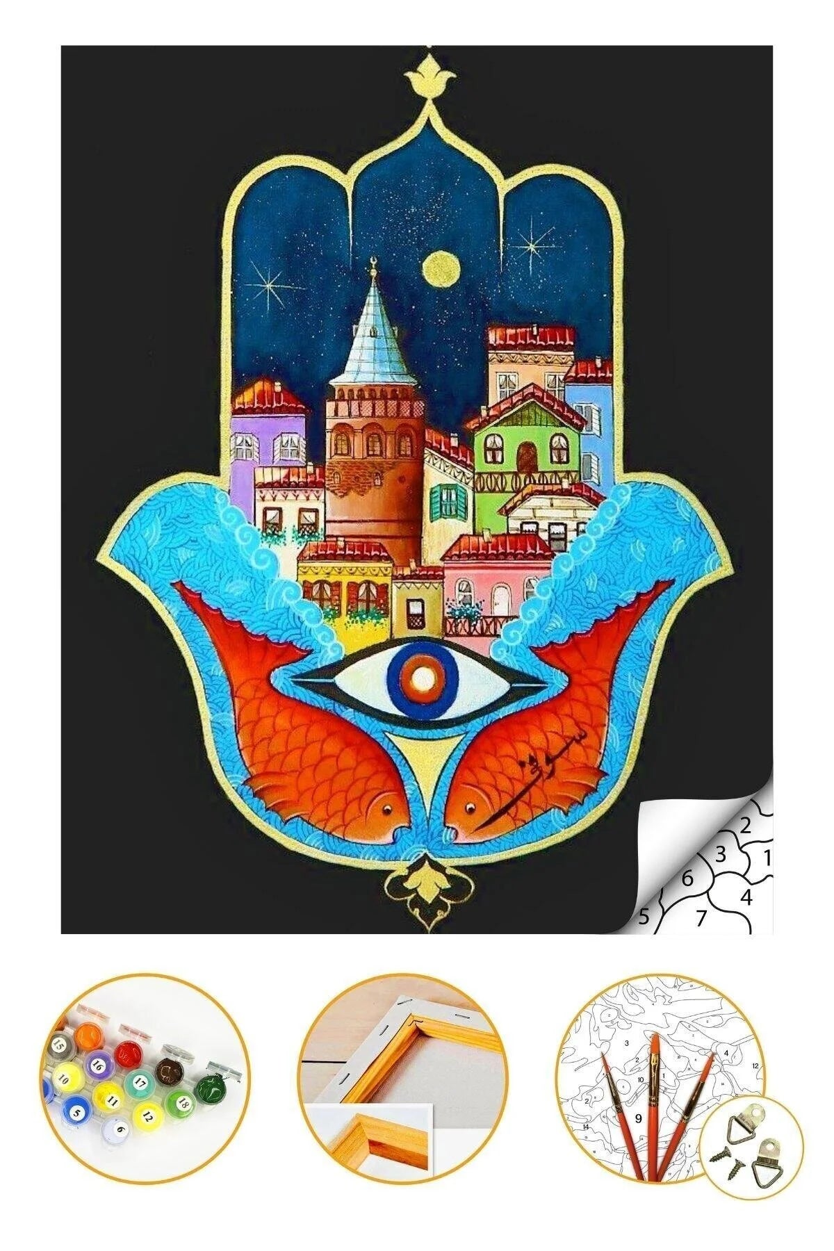 Sayılarla Boyama Hobi Seti "boyalar Ve Fırçalar Dahil Çerçeveli 40x50 Cm Fatma'nın Bereket Eli