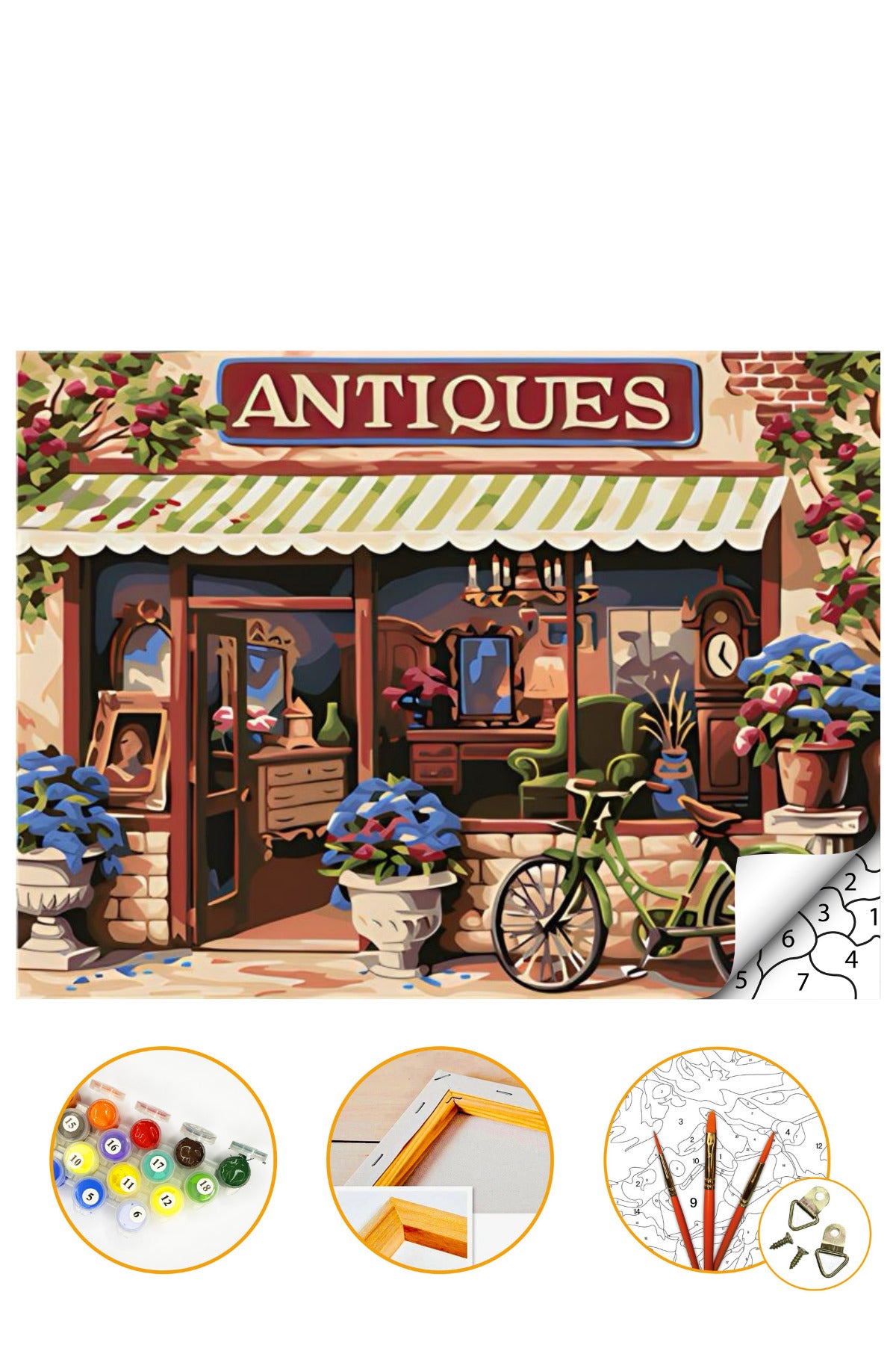 Antika Mağazası - Sayılarla Boyama Seti Kasnağa Gerili 40x50cm Boyalar ve Fırçalar Dahil