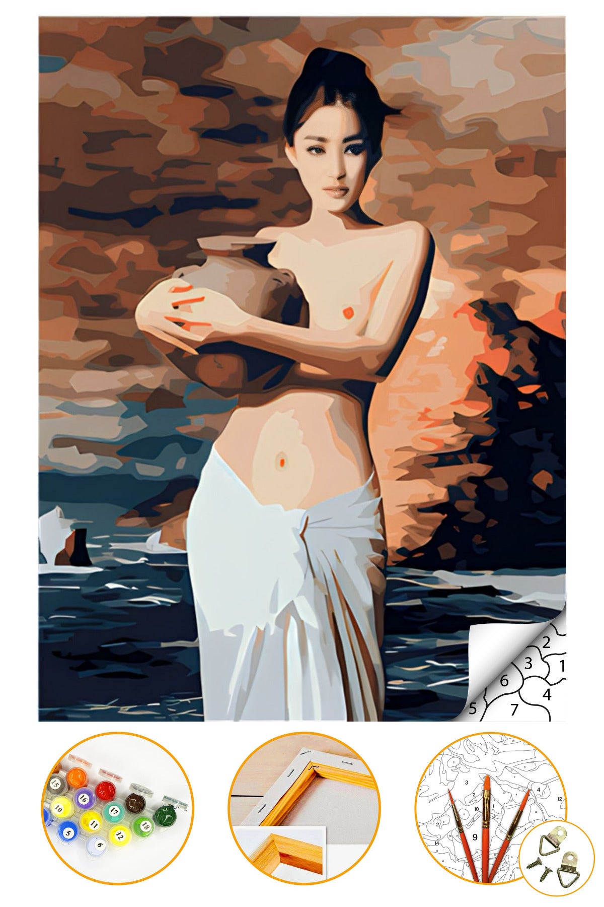 Küplü Kadın - Sayılarla Boyama Seti Kasnağa Gerili 40x50cm Boyalar ve Fırçalar Dahil