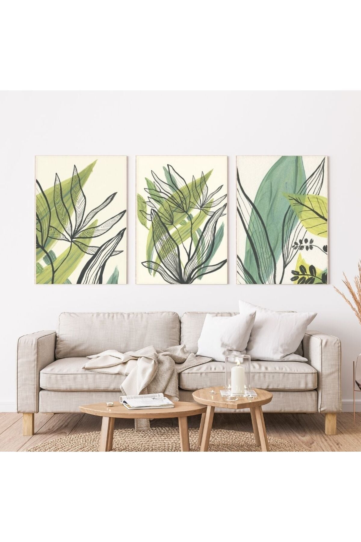 Minimalist Bohem Kasnaklı 3'lü set 40x50cm Kanvas Tablo Soyut Modern 05