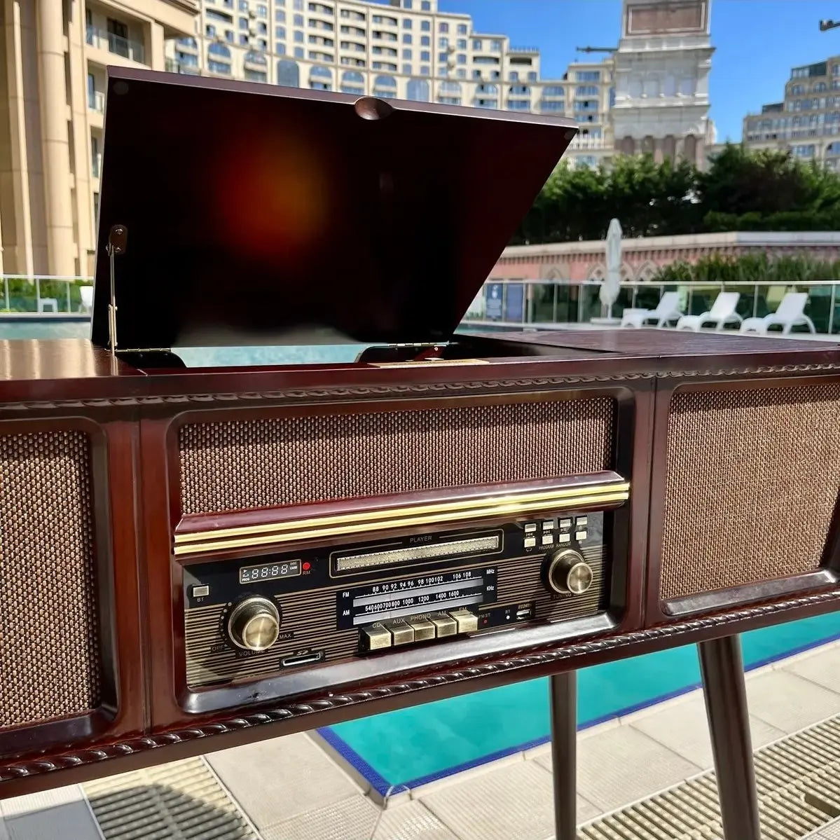 Crown Well Ahşap Retro Pikap Çalar, Cd Player, Radyo, Bluetooth ve Usb Giriş