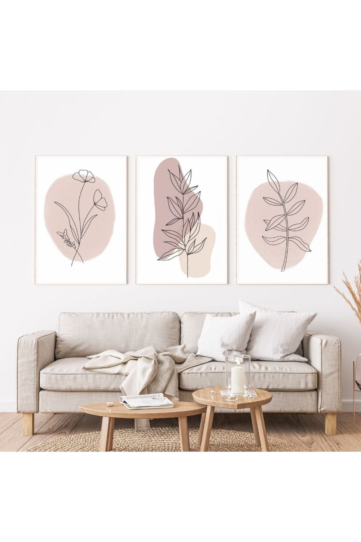 Minimalist Bohem Kasnaklı 3'lü set 40x50cm Kanvas Tablo Soyut Modern 10