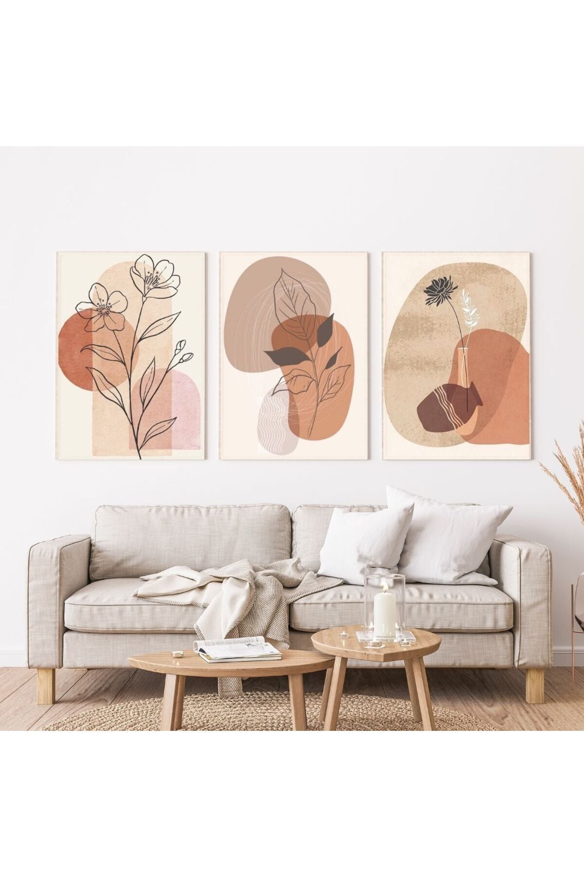 Minimalist Bohem Kasnaklı 3'lü set 40x50cm Kanvas Tablo Soyut Modern 07