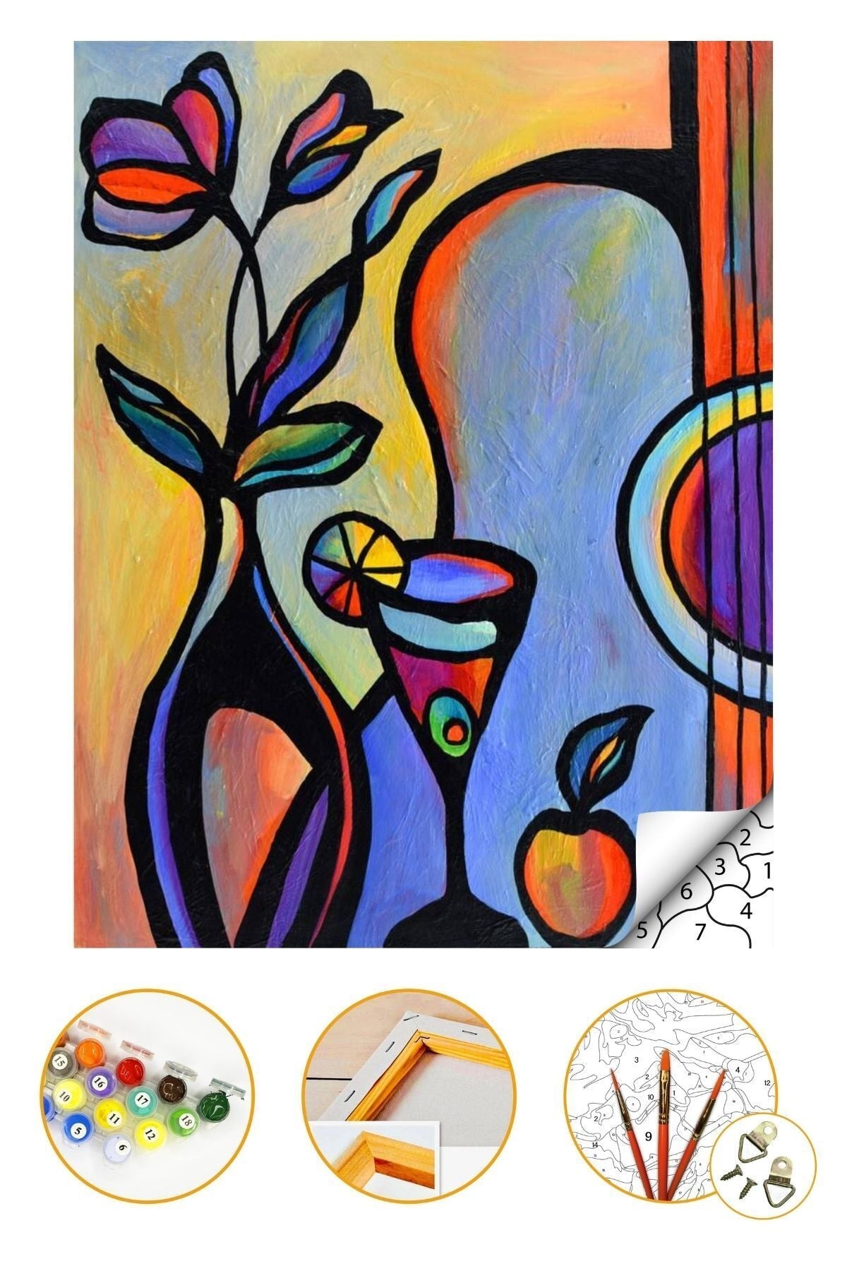 Sayılarla Boyama Seti Kasnaklı 40x50cm Boyalar Ve Fırçalar Dahil Gitar