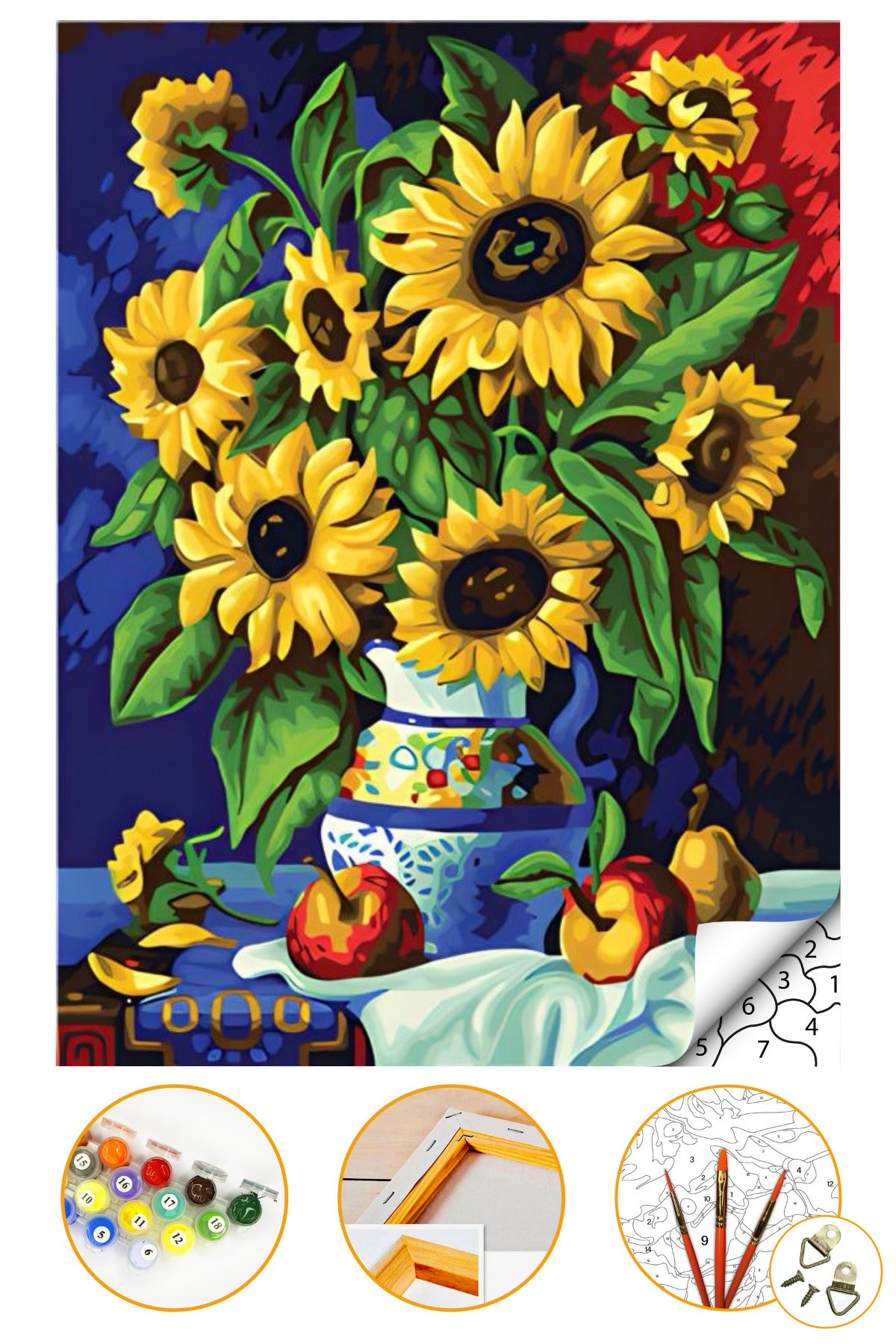Ayçiçeği - Sayılarla Boyama Seti Kasnağa Gerili 40x50cm Boyalar ve Fırçalar Dahil