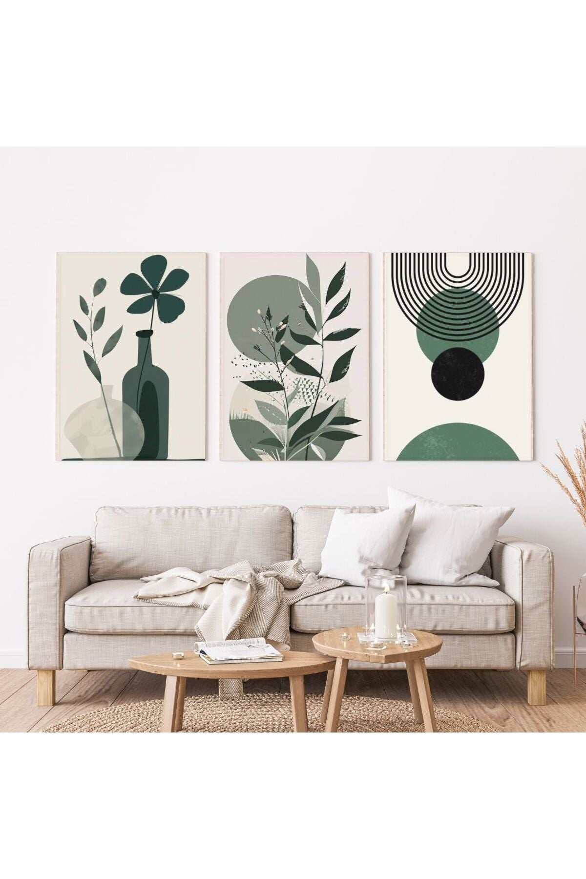 Minimalist Bohem Kasnaklı 3'lü set 40x50cm Kanvas Tablo Soyut Modern 22