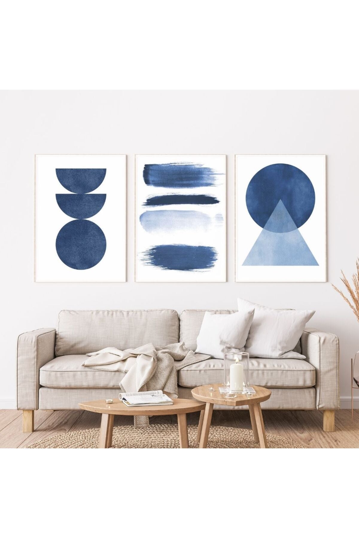 Minimalist Bohem Kasnaklı 3'lü set 40x50cm Kanvas Tablo Soyut Modern 17