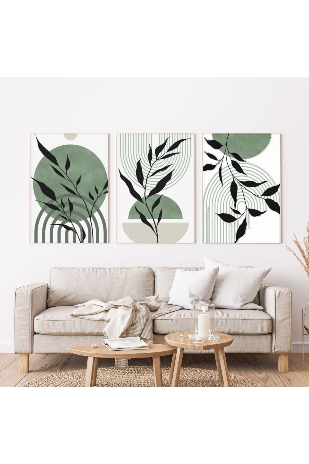 Minimalist Bohem Kasnaklı 3'lü set 40x50cm Kanvas Tablo Soyut Modern 01