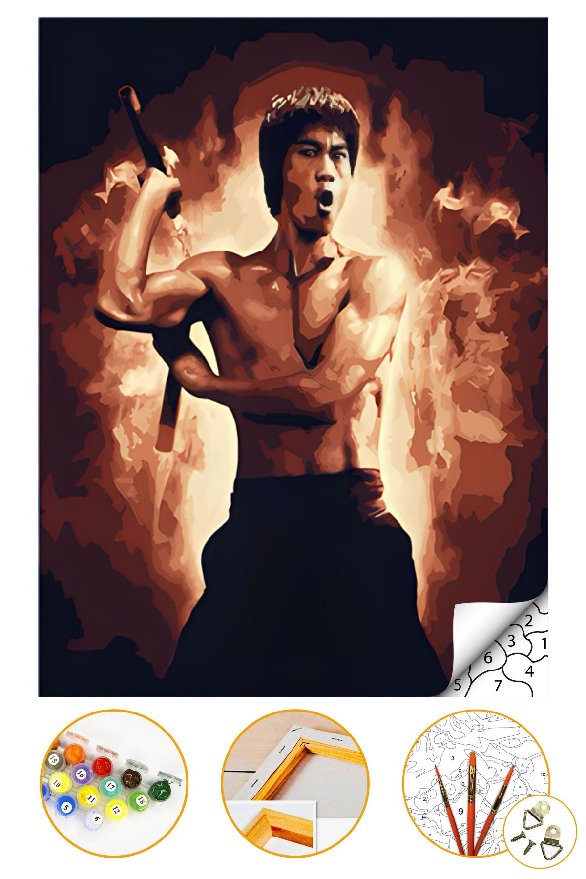 Bruce Lee - Sayılarla Boyama Seti Kasnağa Gerili 40x50cm Boyalar ve Fırçalar Dahil