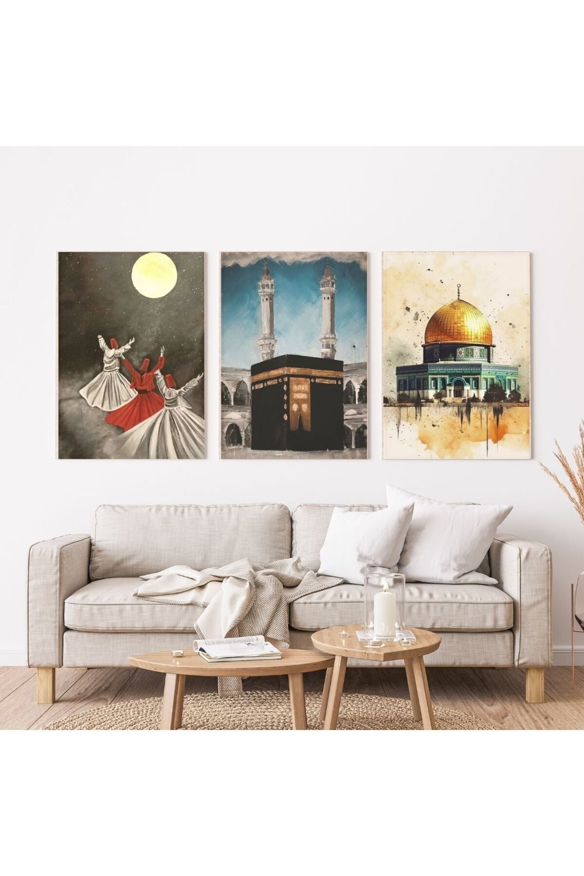 Minimalist Bohem Kasnaklı 3'lü set 40x50cm Kanvas Tablo Soyut Modern 21