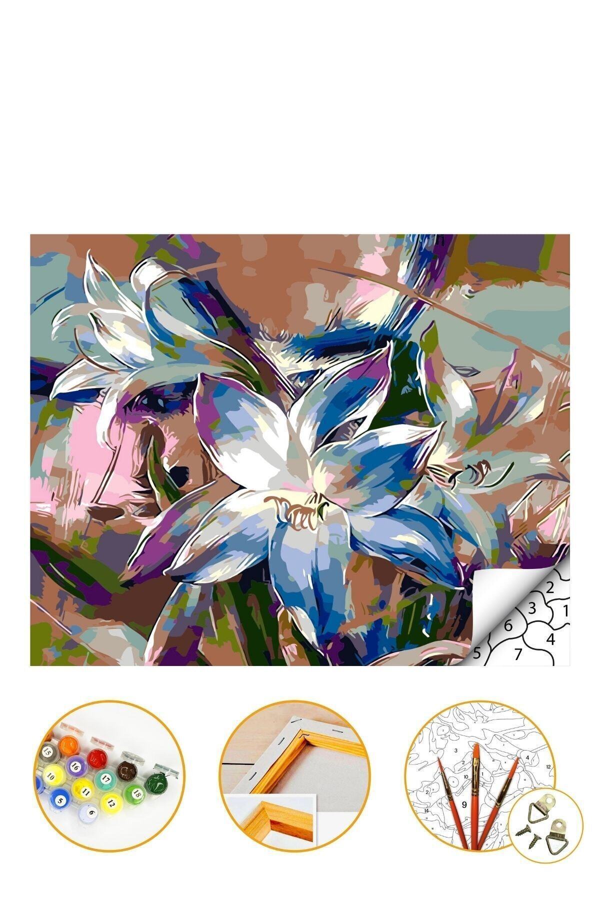 Sayılarla Boyama Hobi Seti Boyalar Ve Fırçalar Dahil 40x50cm Çerçeveli - Zambaklar