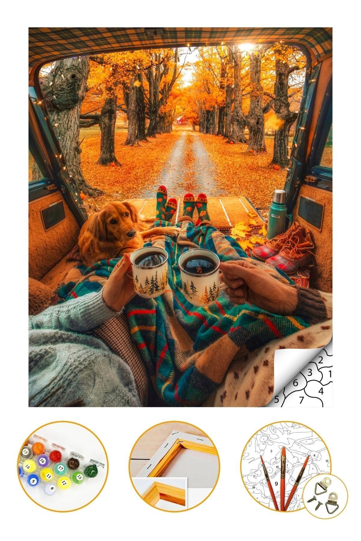 Sayılarla Boyama Seti Kasnaklı 40x50cm Boyalar Ve Fırçalar Dahil - Sonbahar Karavan