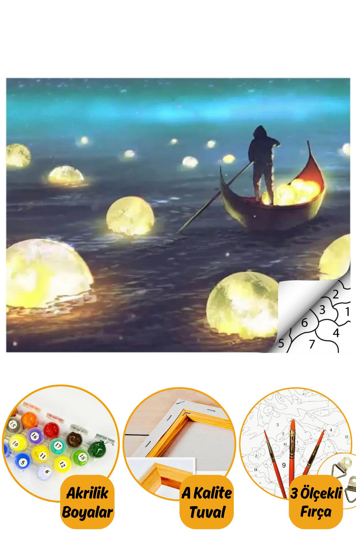 Sayılarla Boyama Seti Kasnaklı 40x50cm "ay Ve Deniz" Boyalar Ve Fırçalar Dahil