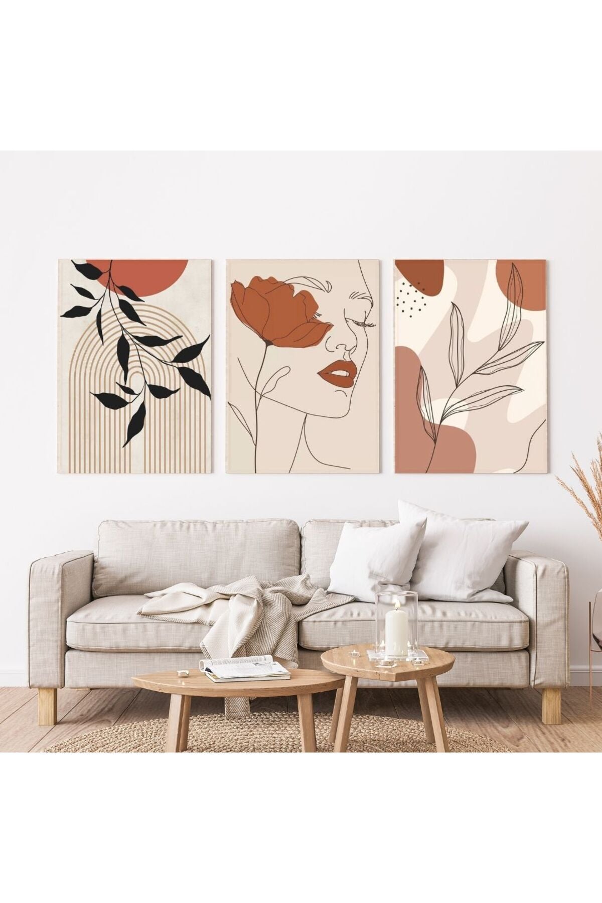 Minimalist Bohem Kasnaklı 3'lü set 40x50cm Kanvas Tablo Soyut Modern 19