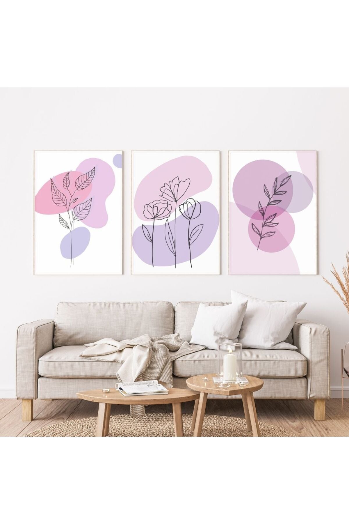 Minimalist Bohem Kasnaklı 3'lü set 40x50cm Kanvas Tablo Soyut Modern 13