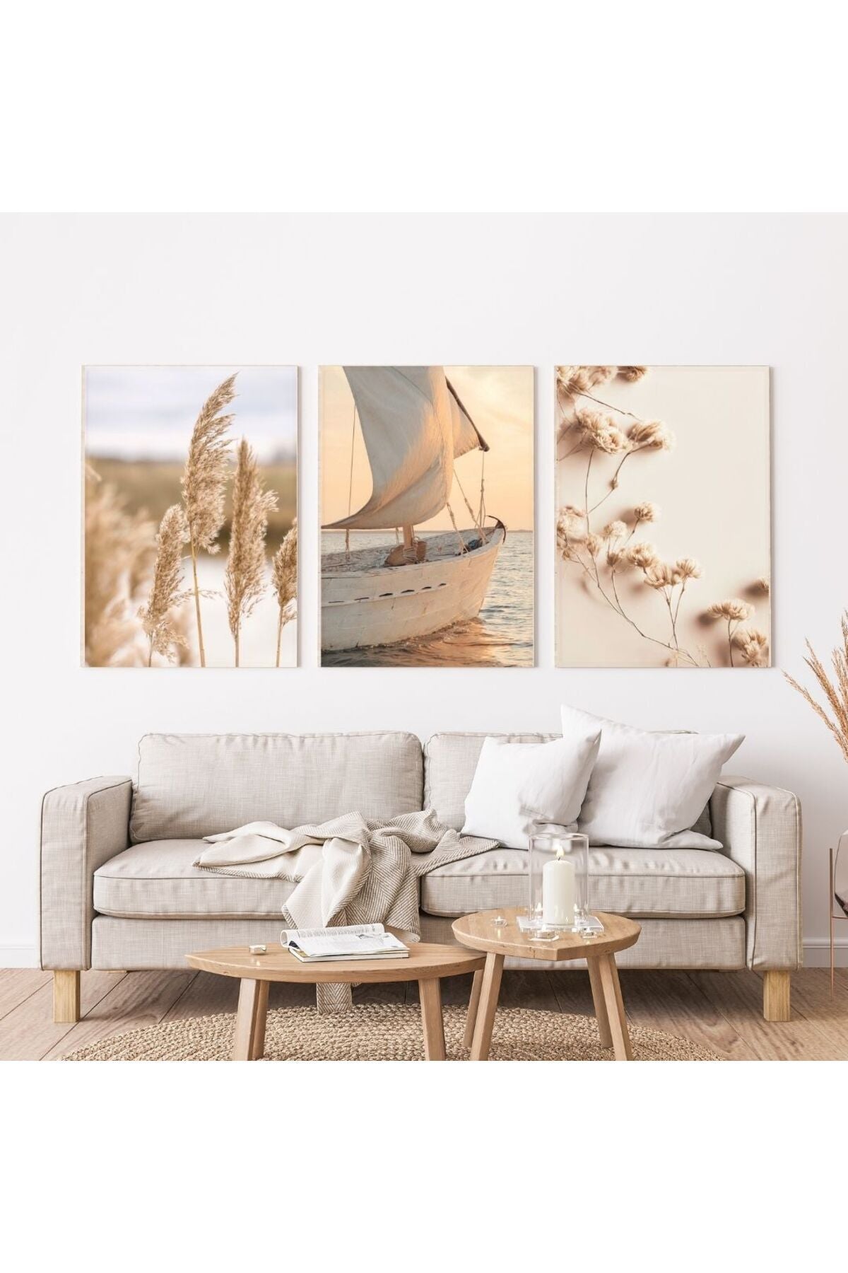 Minimalist Bohem Kasnaklı 3'lü set 40x50cm Kanvas Tablo Soyut Modern 24