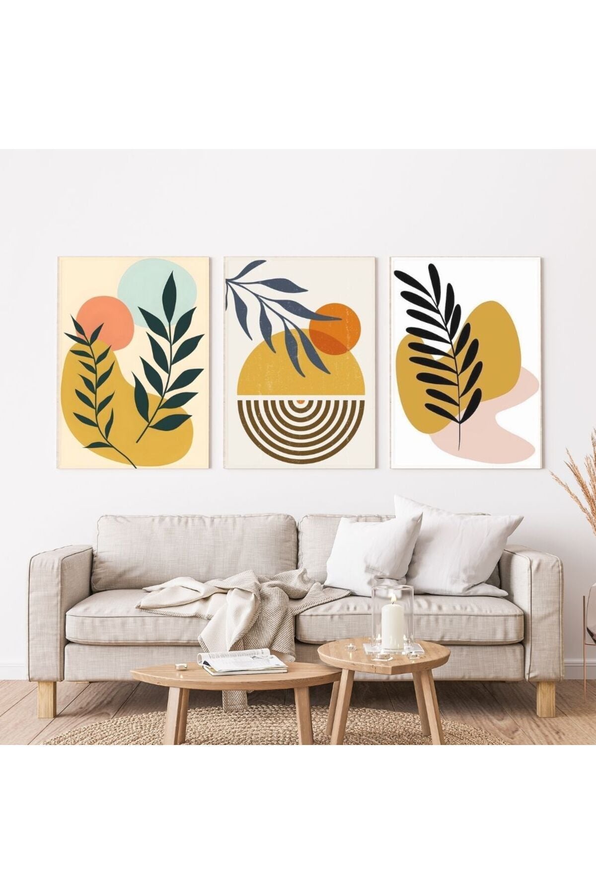 Minimalist Bohem Kasnaklı 3'lü set 40x50cm Kanvas Tablo Soyut Modern 15