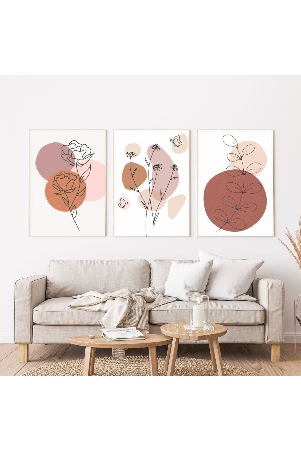 Minimalist Bohem Kasnaklı 3'lü set 40x50cm Kanvas Tablo Soyut Modern 11