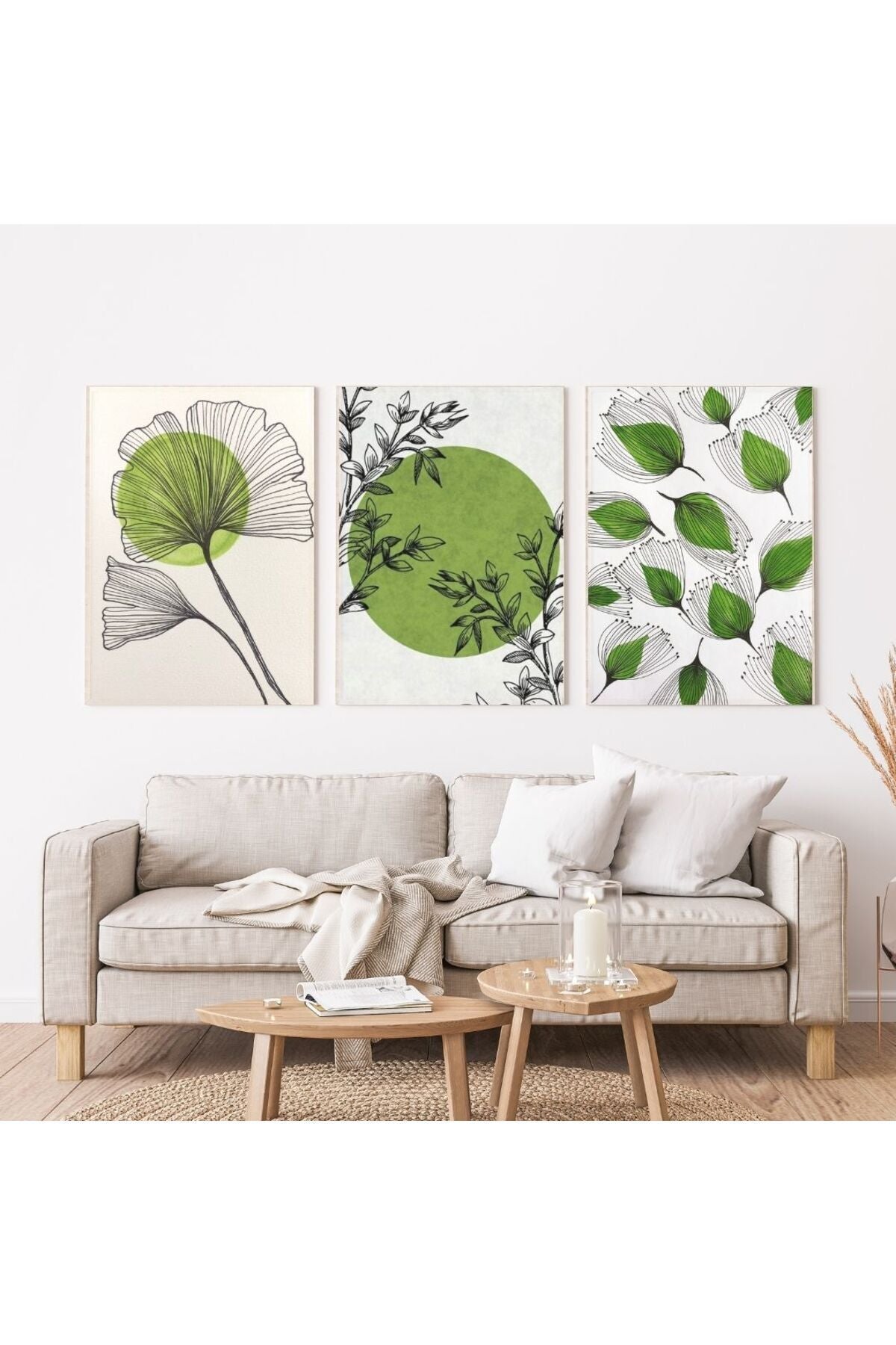 Minimalist Bohem Kasnaklı 3'lü set 40x50cm Kanvas Tablo Soyut Modern 12