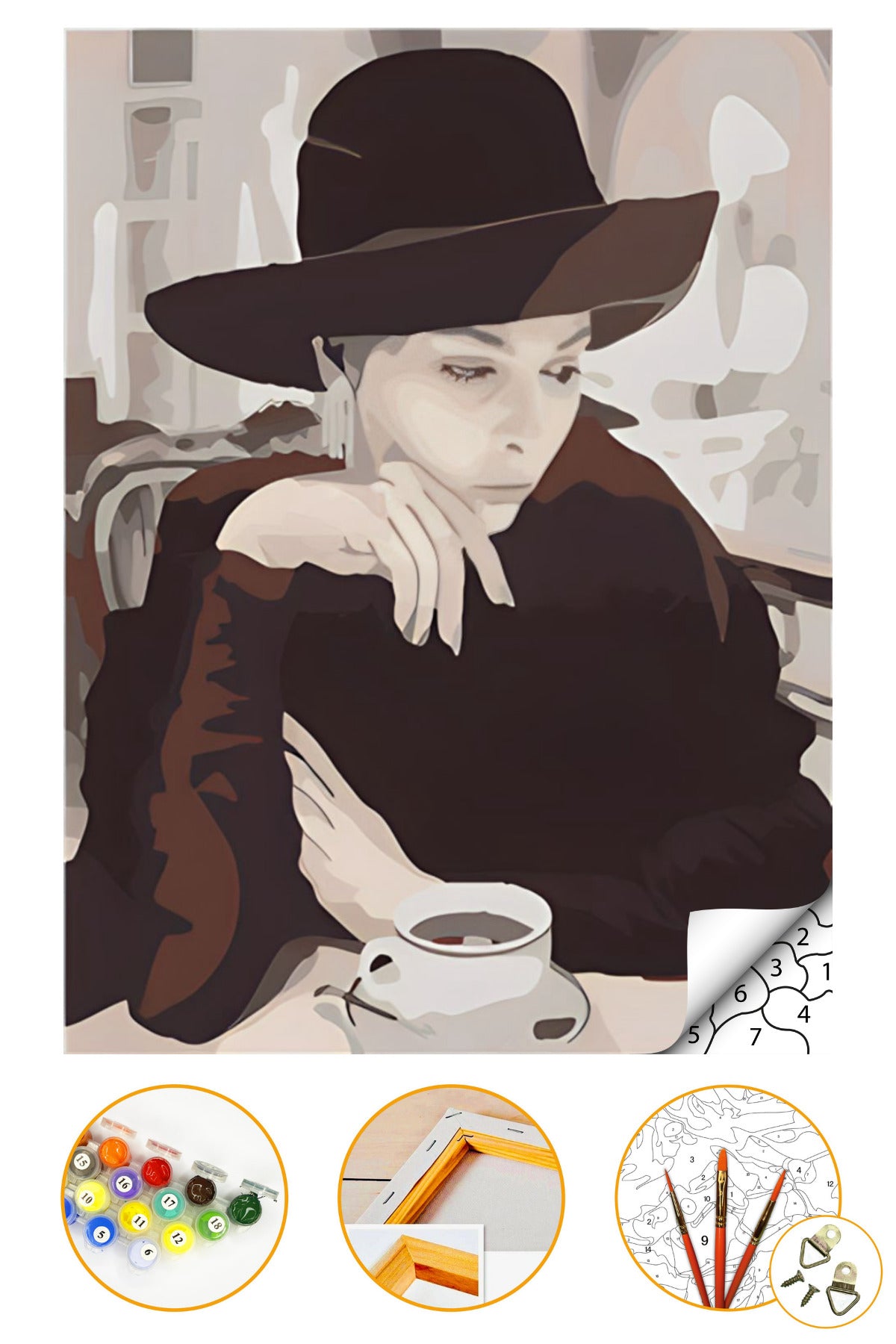 Düşünceli Kadın - Sayılarla Boyama Seti Kasnağa Gerili 40x50cm Boyalar ve Fırçalar Dahil