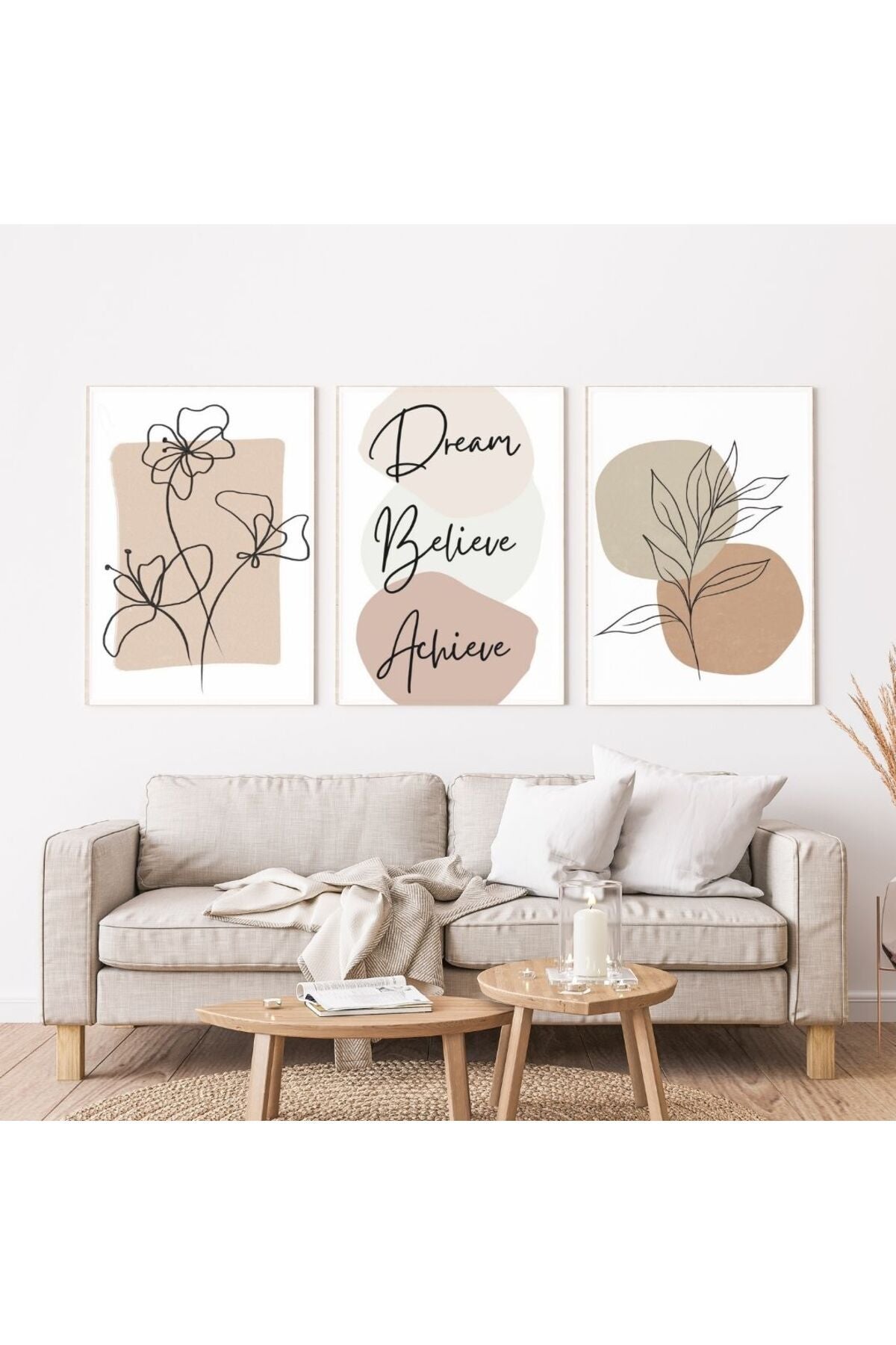 Minimalist Bohem Kasnaklı 3'lü set 40x50cm Kanvas Tablo Soyut Modern 14