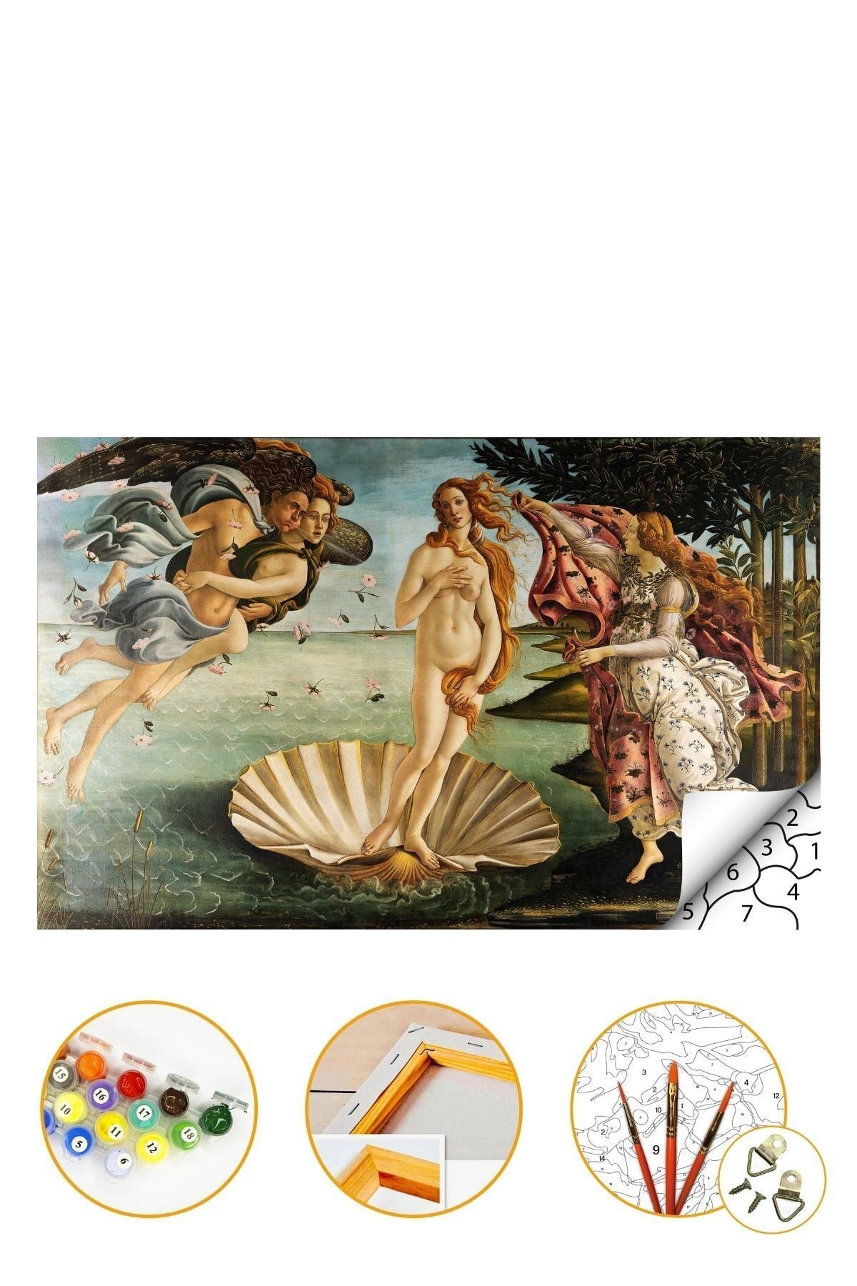 Sayılarla Boyama Seti Kasnaklı 40x50cm "venüs'ün Doğuşu" Boyalar Ve Fırçalar Dahil