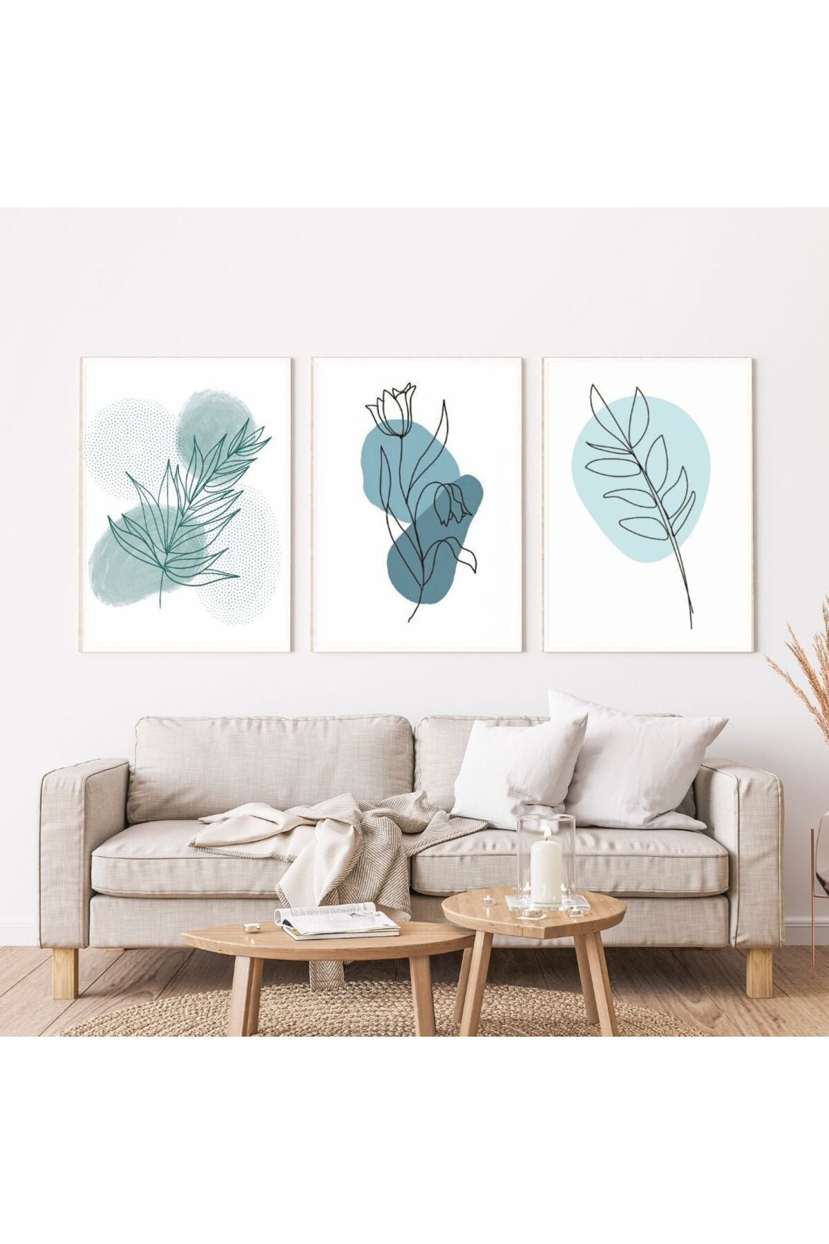 Minimalist Bohem Kasnaklı 3'lü set 40x50cm Kanvas Tablo Soyut Modern 09