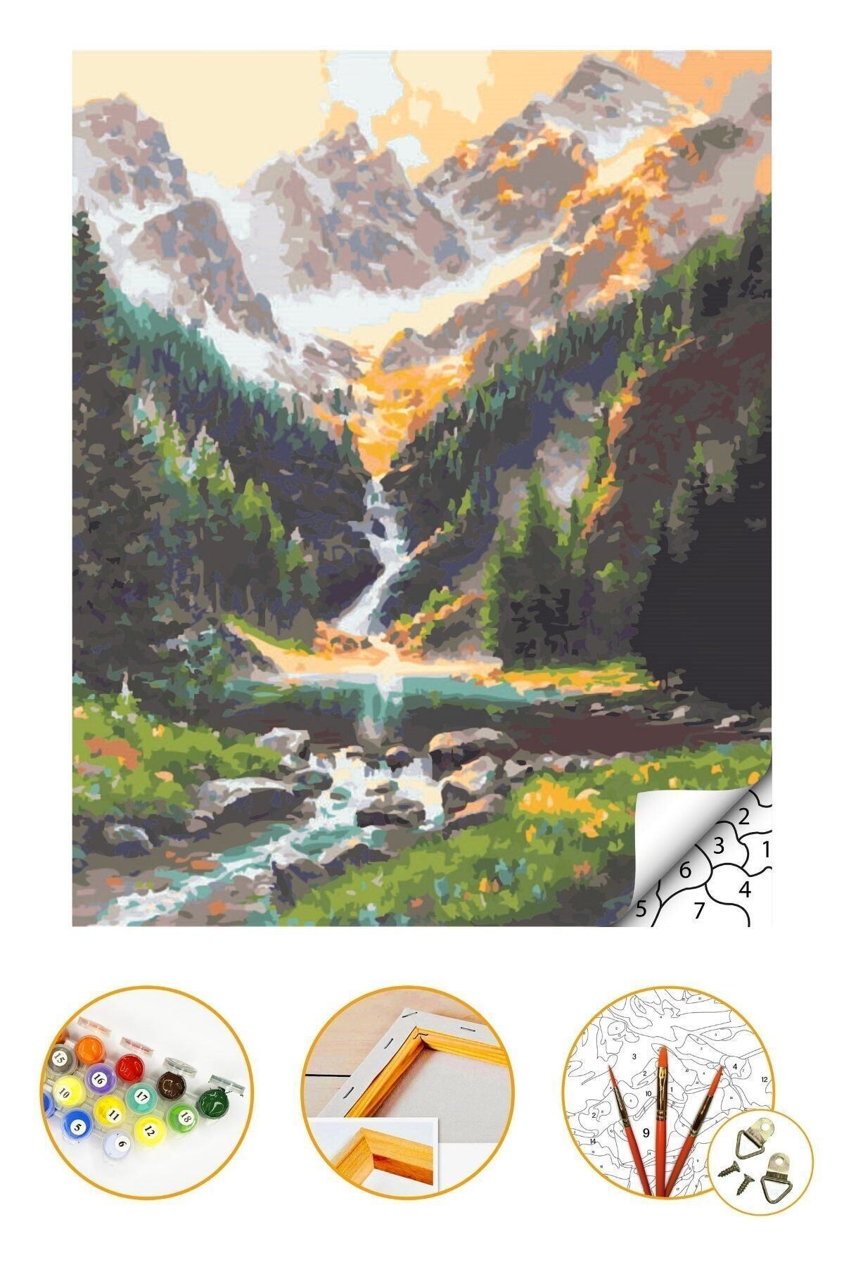Sayılarla Boyama Seti Kasnaklı 40x50cm Şelale Boyalar Ve Fırçalar Dahil - Şelale