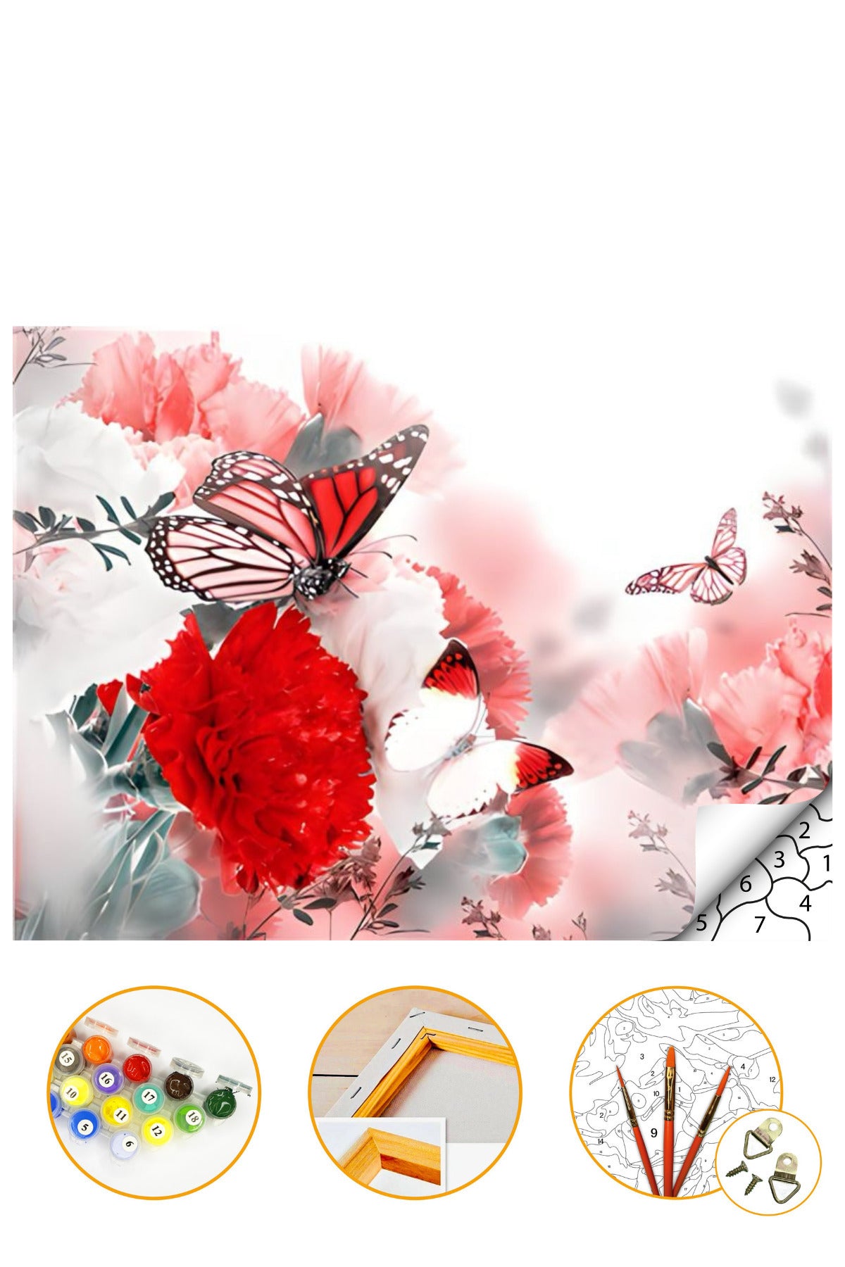 Kelebekler - Sayılarla Boyama Seti Kasnağa Gerili 40x50cm Boyalar ve Fırçalar Dahil