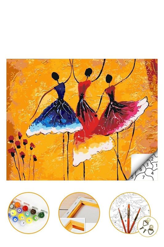 Sayılarla Boyama Hobi Seti "boyalar Ve Fırçalar Dahil Çerçeveli 40x50 Cm - Üç Kadın Figürü