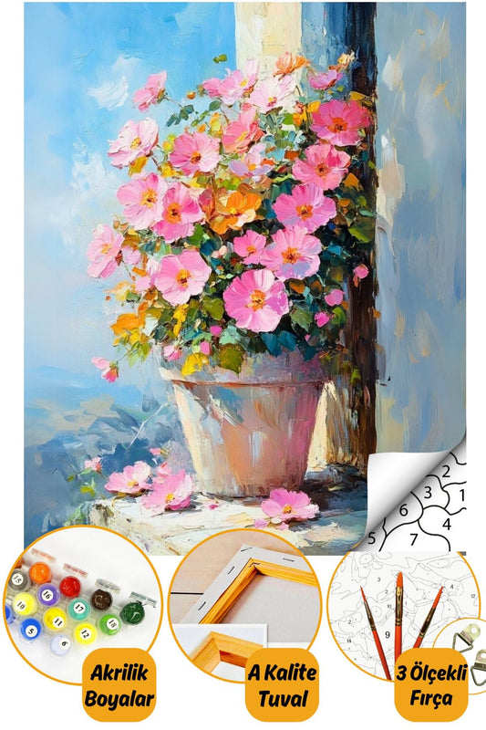 Sayılarla Boyama Numaralı Tuval Seti Fırça Boya Dahil 40x50cm Çiçek