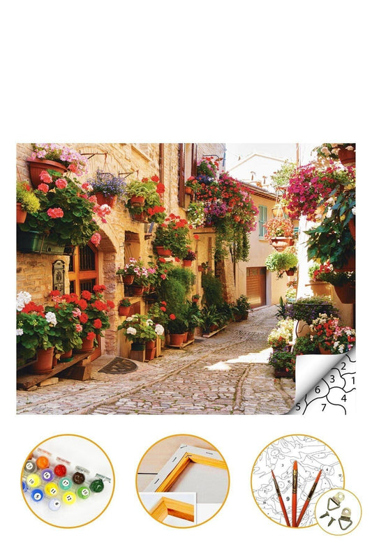 Sayılarla Boyama Seti Kasnaklı 40x50cm "şirin Sokak" Boyalar Ve Fırçalar Dahil