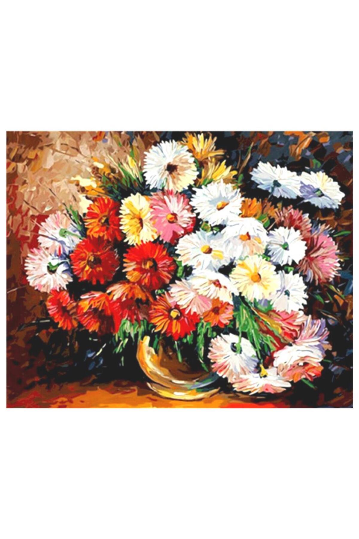 Çiçekler - Sayılarla Boyama Seti Kasnaklı 40x50cm Boyalar ve Fırçalar Dahil