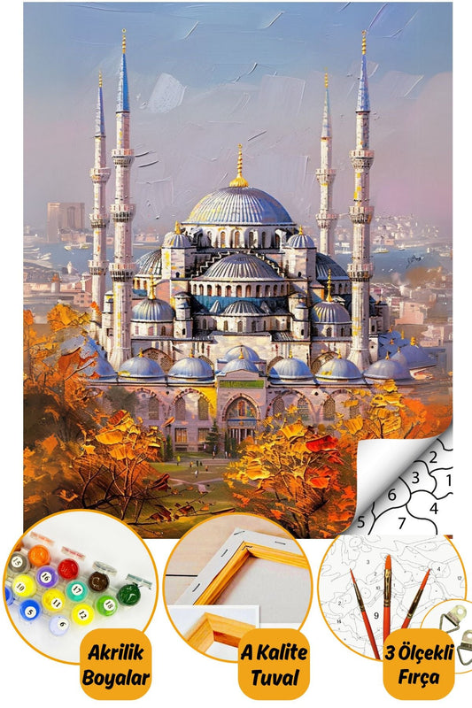 Sayılarla Boyama Numaralı Tuval Seti Fırça Boya Dahil 40x50cm - Süleymaniye Camii