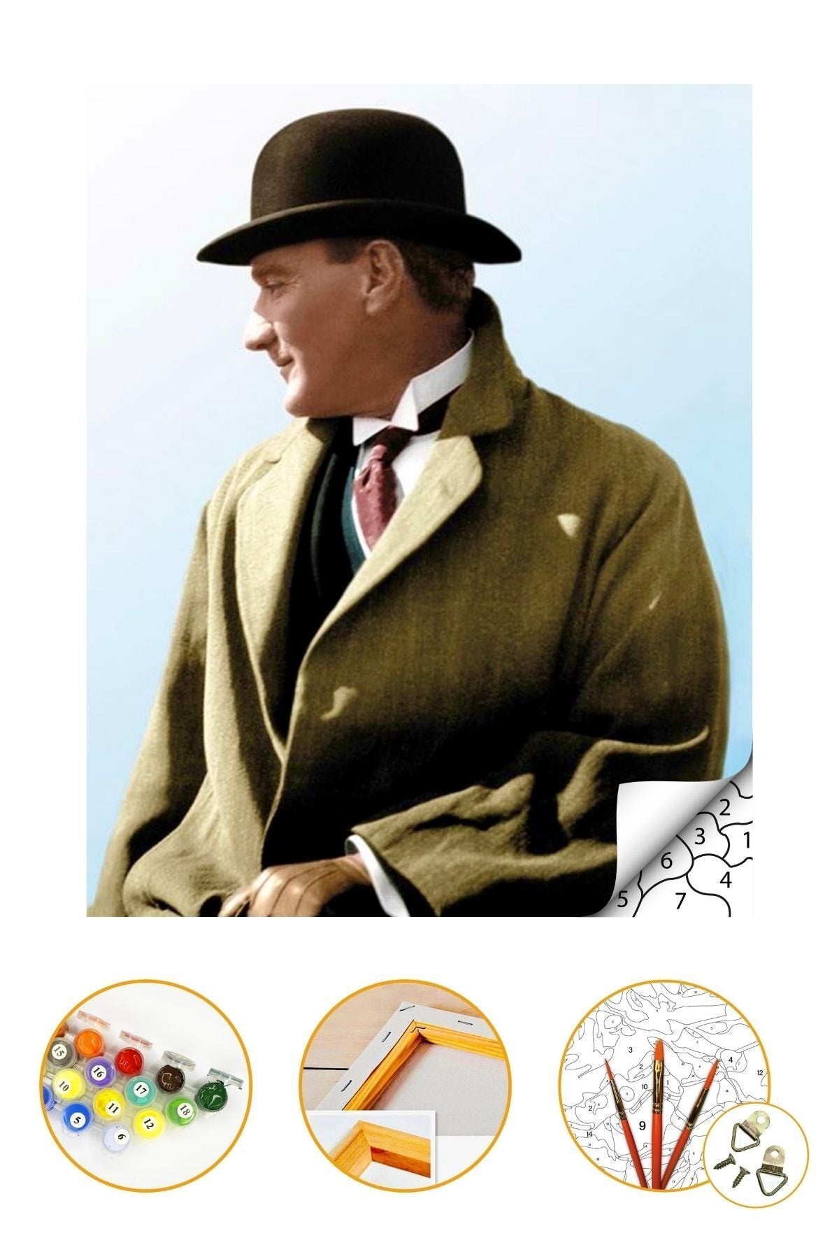 Sayılarla Boyama Seti Kasnaklı 40x50cm "atatürk" Boyalar Ve Fırçalar Dahil