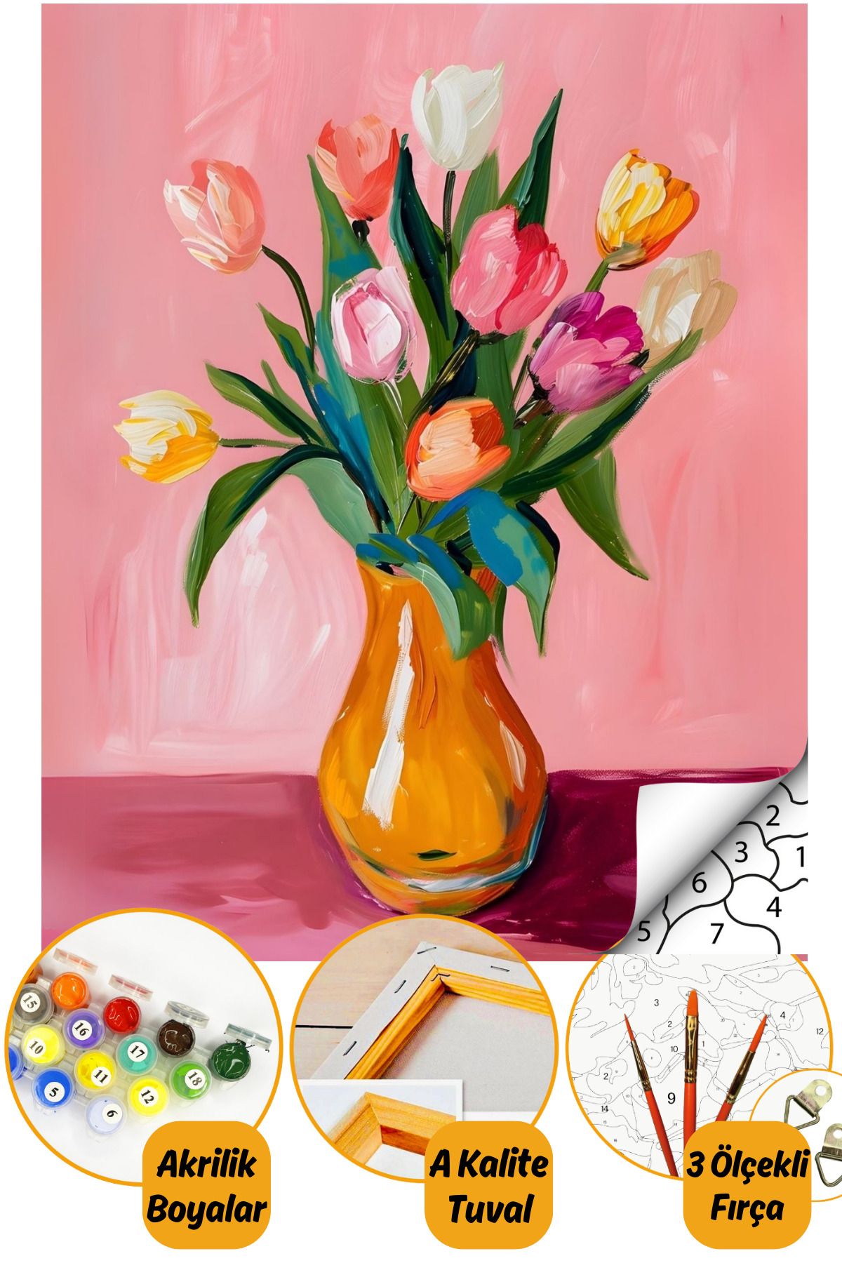 Sayılarla Boyama Numaralı Tuval Seti Fırça Boya Dahil 40x50cm Çiçek TL005