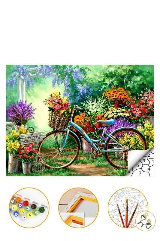 Sayılarla Boyama Hobi Seti 40 X 50 Cm Boyalar Ve Fırçalar Dahil - Bisiklet Çiçekli