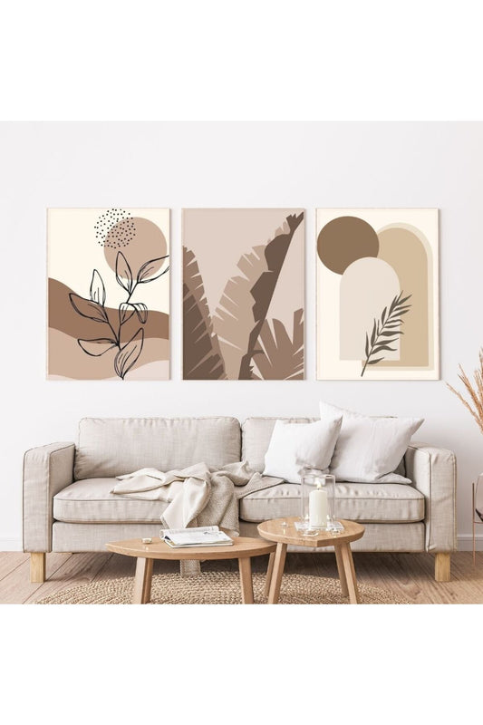 Minimalist Bohem Kasnaklı 3'lü set 40x50cm Kanvas Tablo Soyut Modern 08