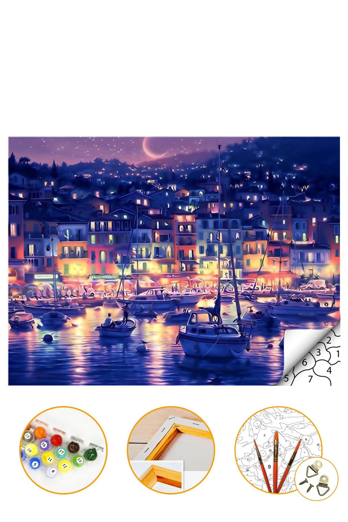 Sahil Akşamı - Sayılarla Boyama Seti Kasnağa Gerili 40x50cm Boyalar ve Fırçalar Dahil