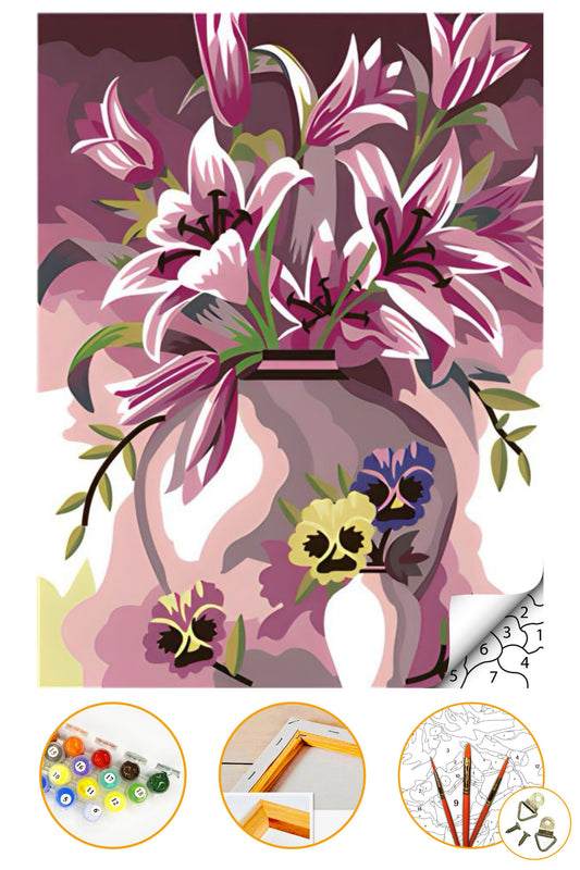 Zambaklar - Sayılarla Boyama Seti Kasnağa Gerili 40x50cm Boyalar ve Fırçalar Dahil