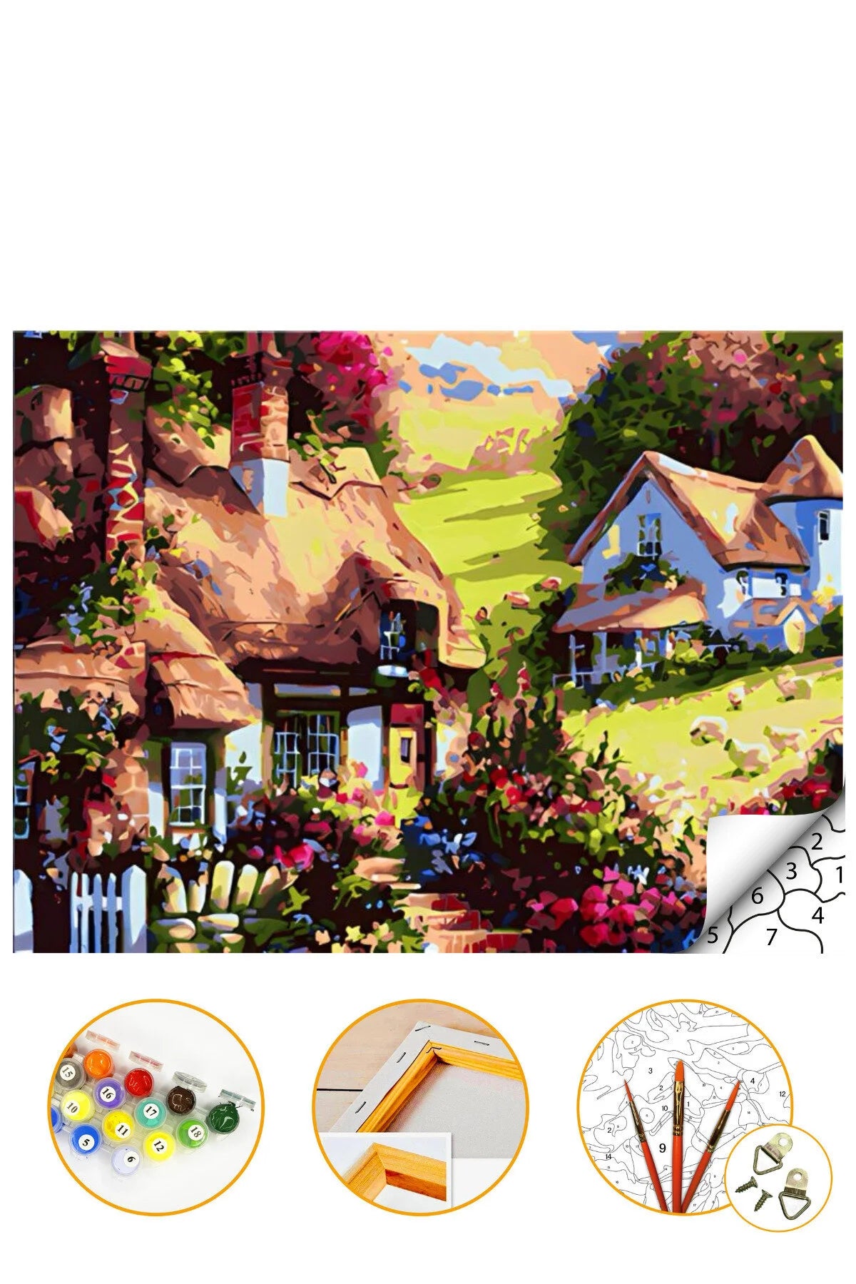 Şirin Köy - Sayılarla Boyama Seti Kasnağa Gerili 40x50cm Boyalar ve Fırçalar Dahil