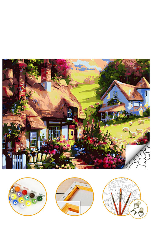 Şirin Köy - Sayılarla Boyama Seti Kasnağa Gerili 40x50cm Boyalar ve Fırçalar Dahil