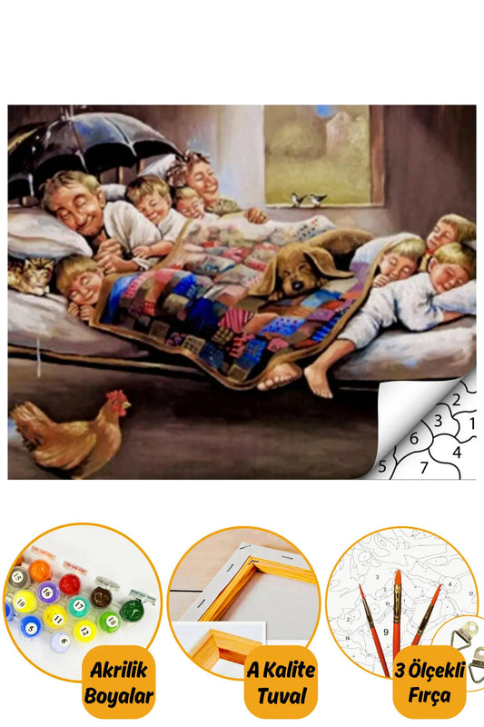 Sayılarla Boyama Seti Kasnaklı 40x50cm Abidin Dino Mutluluğun Resmi Boyalar ve Fırçalar Dahil